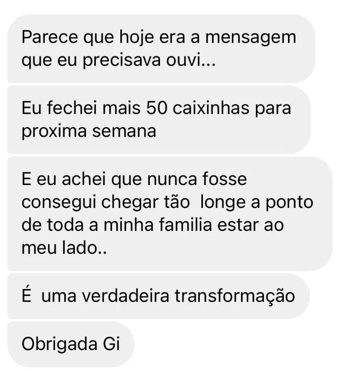 Print de mensagem de aluna da Prof Gi