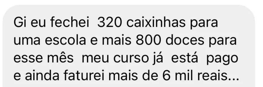 Print de mensagem de aluna da Prof Gi